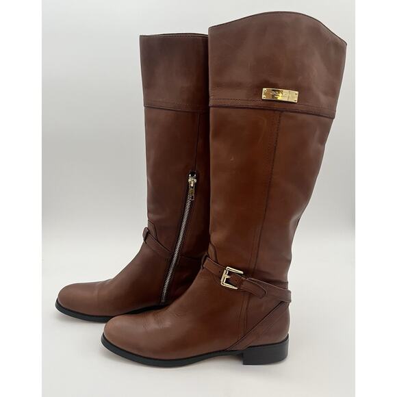 COACH Micha Wide Calf 6.5 US Leather Knee High Boots Chestnut Brown Designer EUC - Picture 1 of 16